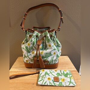 Dooney & Bourke Daffodil Coated Cotton Drawstring Bag with Leather Trim